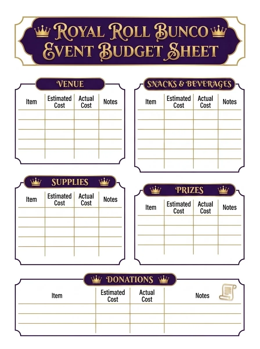 Preview of Bunco Event Budget Sheet