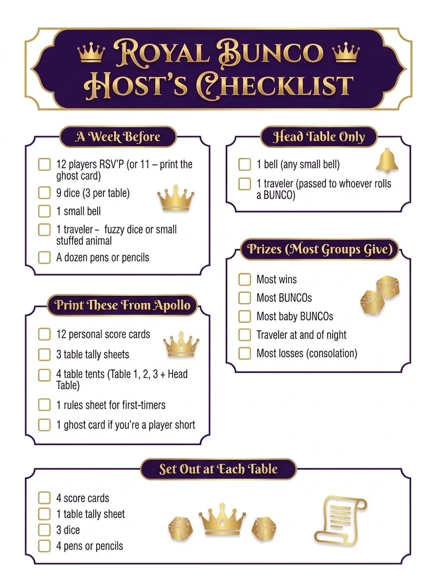 Preview of Royal Bunco Host Checklist
