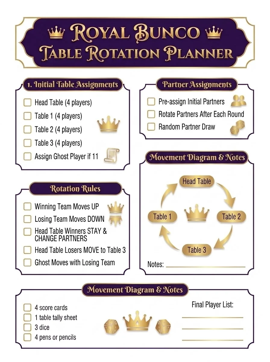 Preview of Royal Bunco Table Rotation Planner